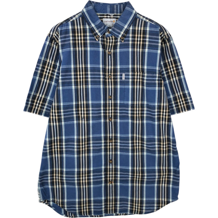 Carhartt Check Pattern Button-down Short Sleeve Work Shirt, Men's Size L cotton blue type Vintage Second Hand