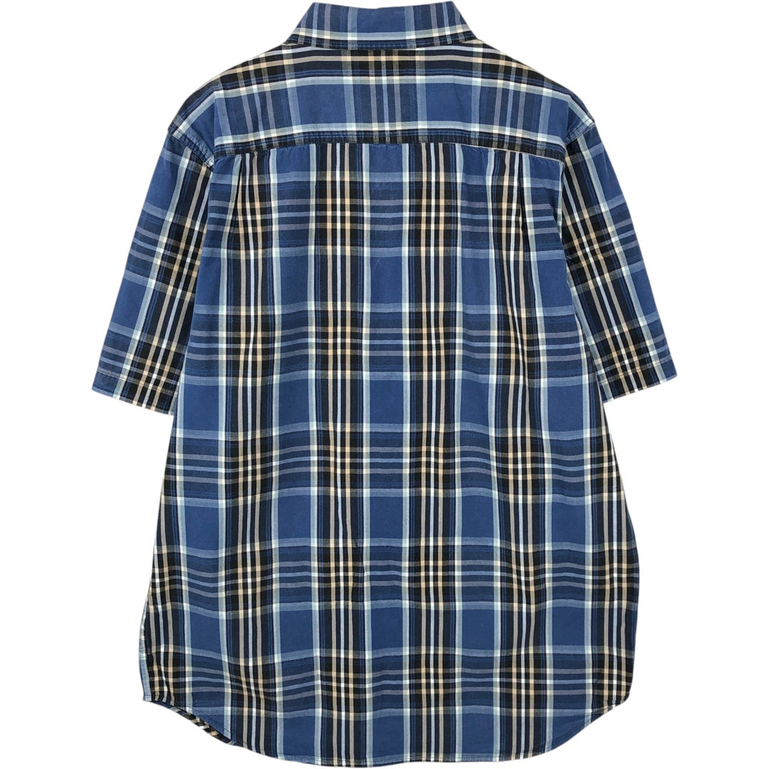 Carhartt Check Pattern Button-down Short Sleeve Work Shirt, Men's Size L cotton blue type Vintage Second Hand