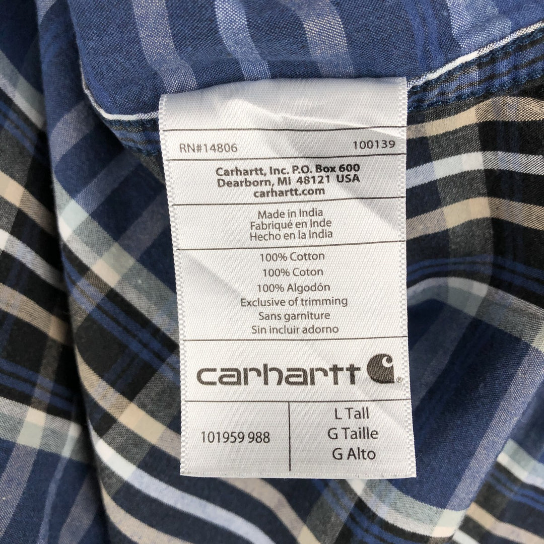 Carhartt Check Pattern Button-down Short Sleeve Work Shirt, Men's Size L cotton blue type Vintage Second Hand