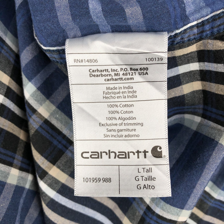 Carhartt Check Pattern Button-down Short Sleeve Work Shirt, Men's Size L cotton blue type Vintage Second Hand
