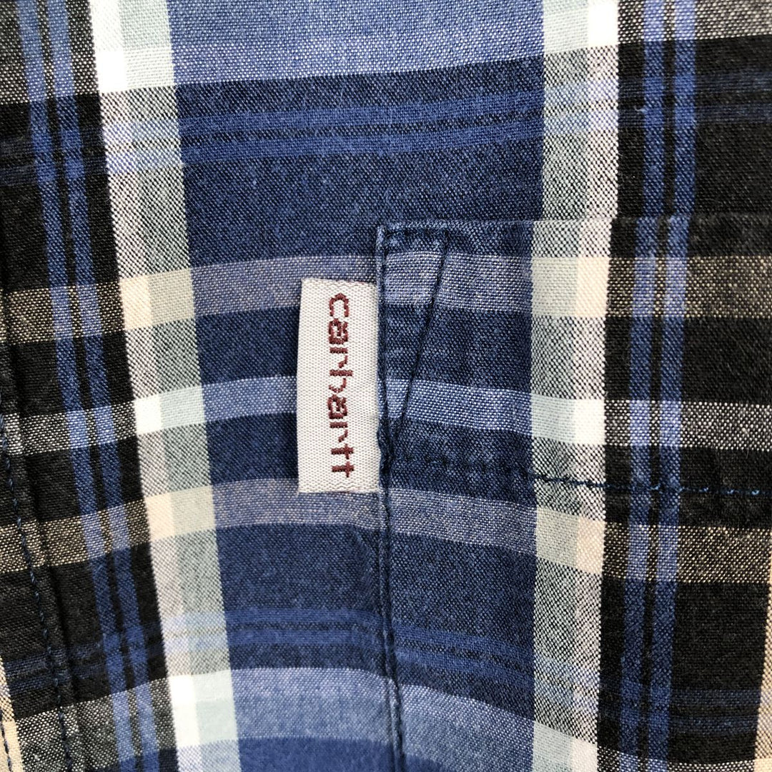 Carhartt Check Pattern Button-down Short Sleeve Work Shirt, Men's Size L cotton blue type Vintage Second Hand