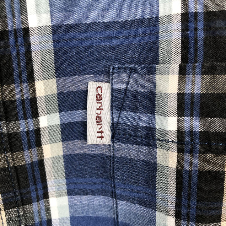 Carhartt Check Pattern Button-down Short Sleeve Work Shirt, Men's Size L cotton blue type Vintage Second Hand