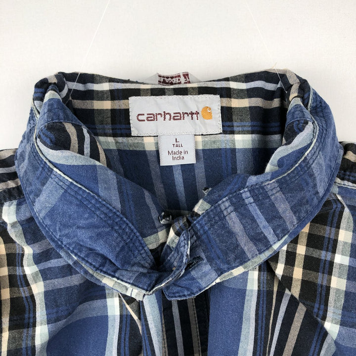Carhartt Check Pattern Button-down Short Sleeve Work Shirt, Men's Size L cotton blue type Vintage Second Hand