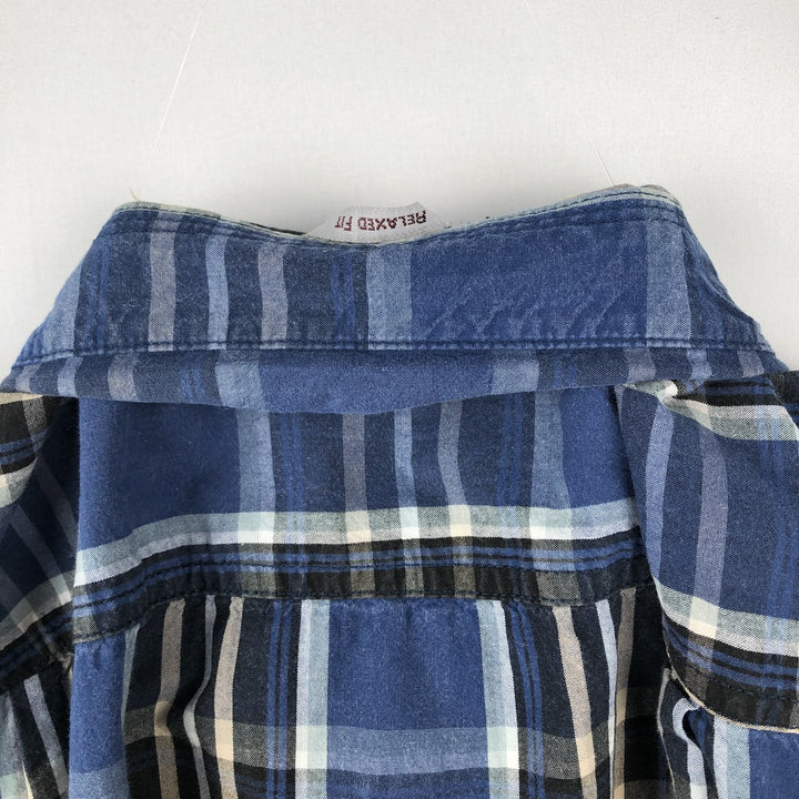 Carhartt Check Pattern Button-down Short Sleeve Work Shirt, Men's Size L cotton blue type Vintage Second Hand