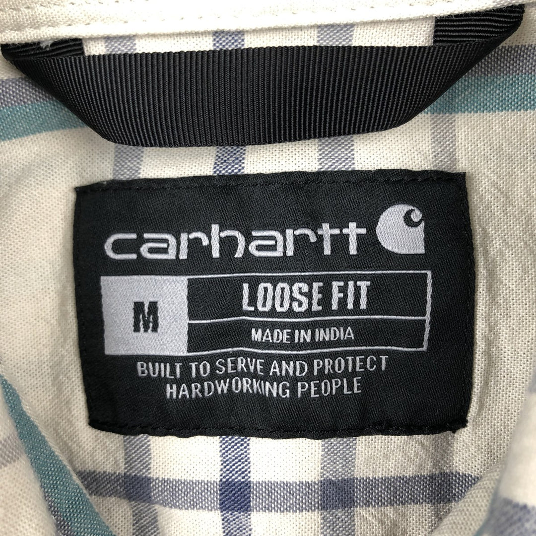 Carhartt Loose Fit Check Pattern Button-Down Short Sleeve Work Shirt, Men's Size Medium unclear ivory Vintage Second Hand