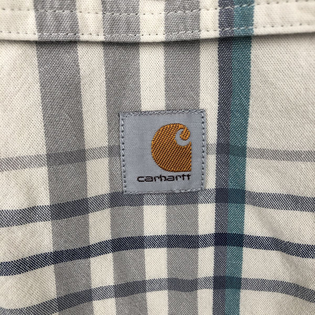Carhartt Loose Fit Check Pattern Button-Down Short Sleeve Work Shirt, Men's Size Medium unclear ivory Vintage Second Hand