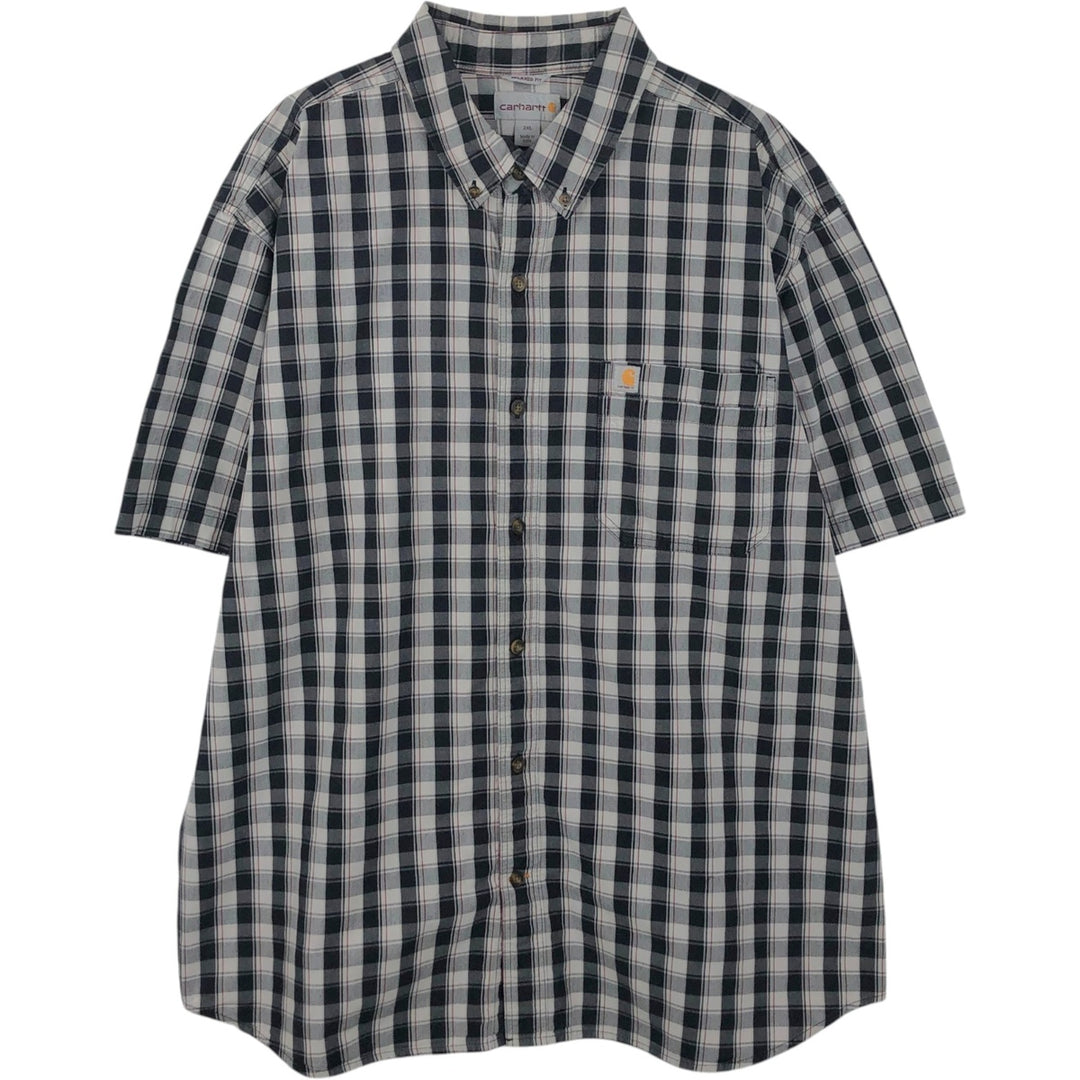 Carhartt Relaxed Fit Button-Down Check Pattern Short-Sleeve Work Shirt, Men's XXL (approx.) cotton black type Vintage Second Hand