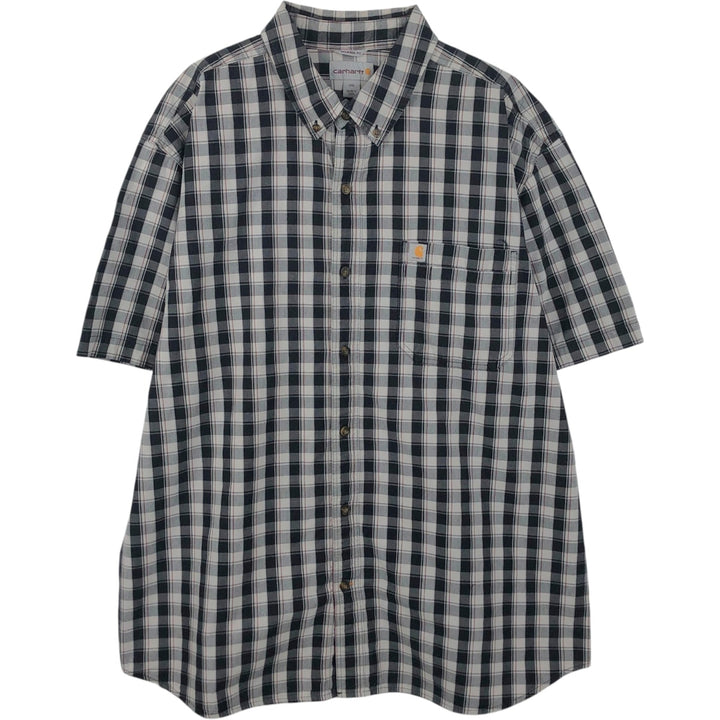 Carhartt Relaxed Fit Button-Down Check Pattern Short-Sleeve Work Shirt, Men's XXL (approx.) cotton black type Vintage Second Hand