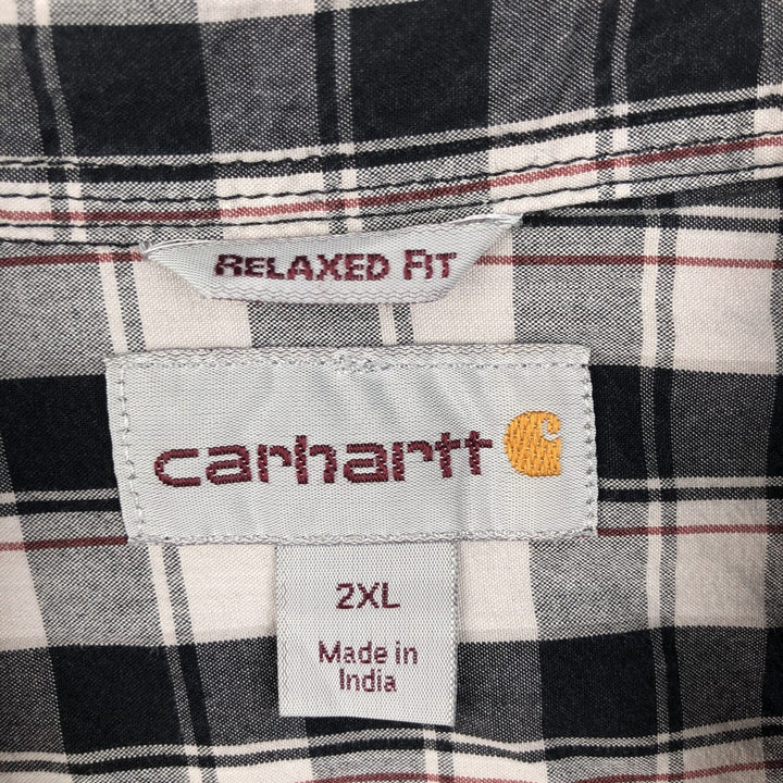 Carhartt Relaxed Fit Button-Down Check Pattern Short-Sleeve Work Shirt, Men's XXL (approx.) cotton black type Vintage Second Hand