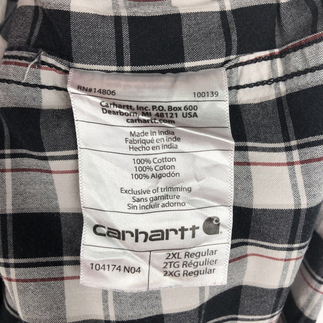 Carhartt Relaxed Fit Button-Down Check Pattern Short-Sleeve Work Shirt, Men's XXL (approx.) cotton black type Vintage Second Hand