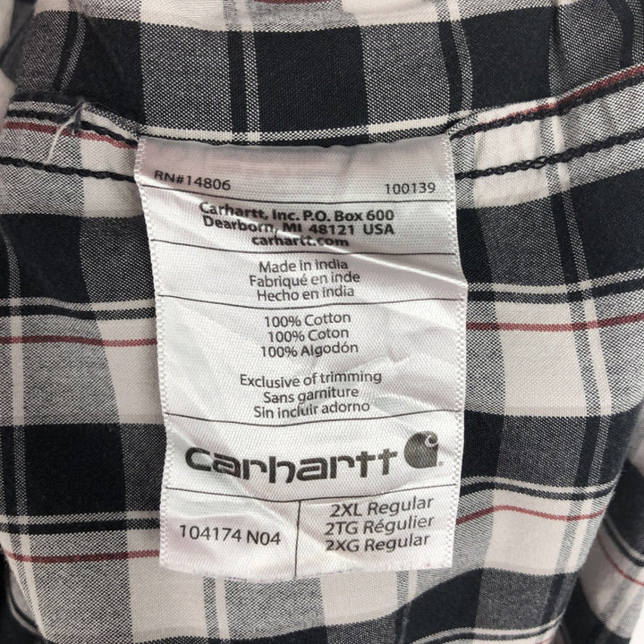 Carhartt Relaxed Fit Button-Down Check Pattern Short-Sleeve Work Shirt, Men's XXL (approx.) cotton black type Vintage Second Hand