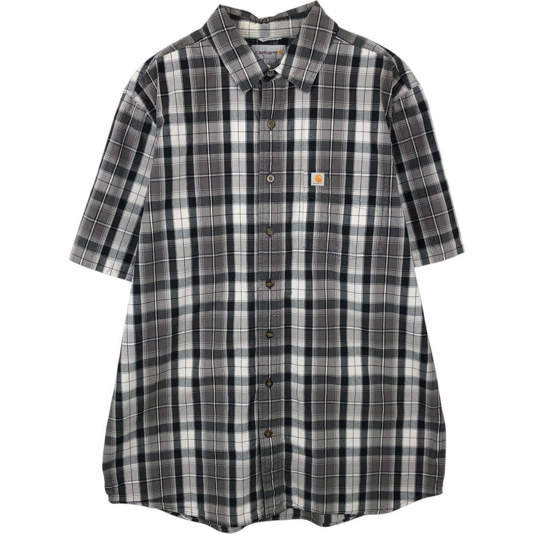 Carhartt RELAXED FIT Check Pattern Button-down Short Sleeve Work Shirt, Men's L size cotton gray type Vintage Second Hand