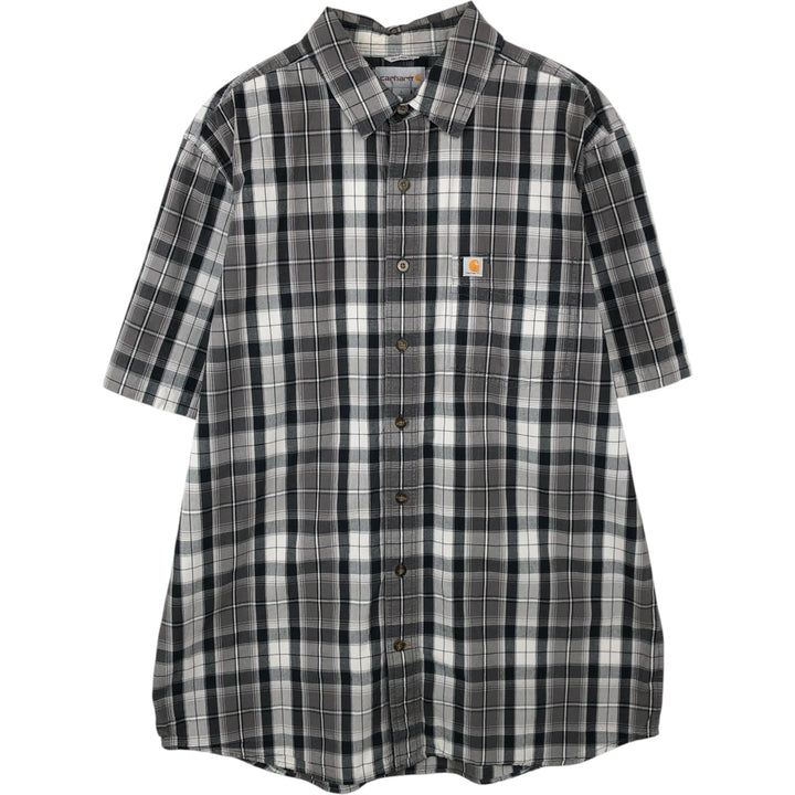 Carhartt RELAXED FIT Check Pattern Button-down Short Sleeve Work Shirt, Men's L size cotton gray type Vintage Second Hand
