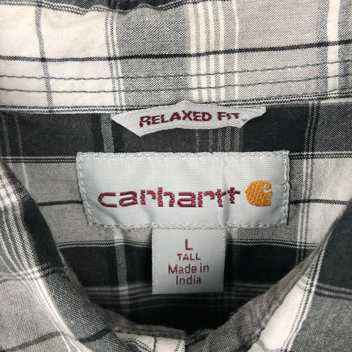 Carhartt RELAXED FIT Check Pattern Button-down Short Sleeve Work Shirt, Men's L size cotton gray type Vintage Second Hand
