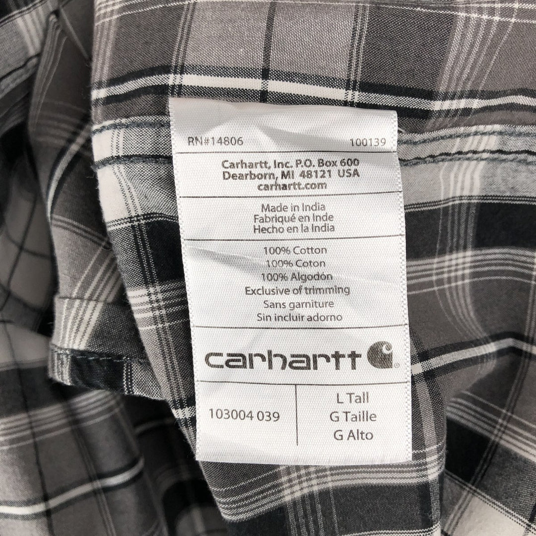 Carhartt RELAXED FIT Check Pattern Button-down Short Sleeve Work Shirt, Men's L size cotton gray type Vintage Second Hand