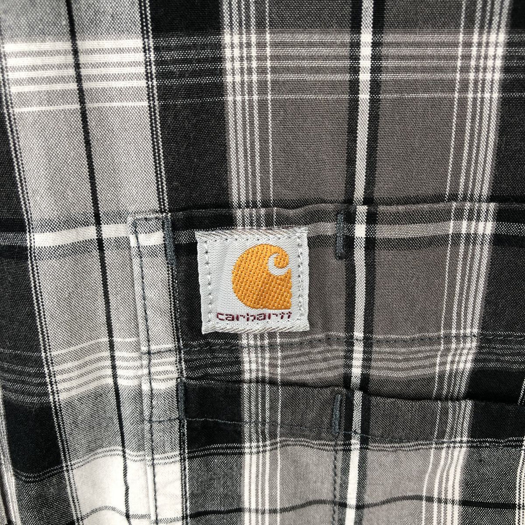 Carhartt RELAXED FIT Check Pattern Button-down Short Sleeve Work Shirt, Men's L size cotton gray type Vintage Second Hand