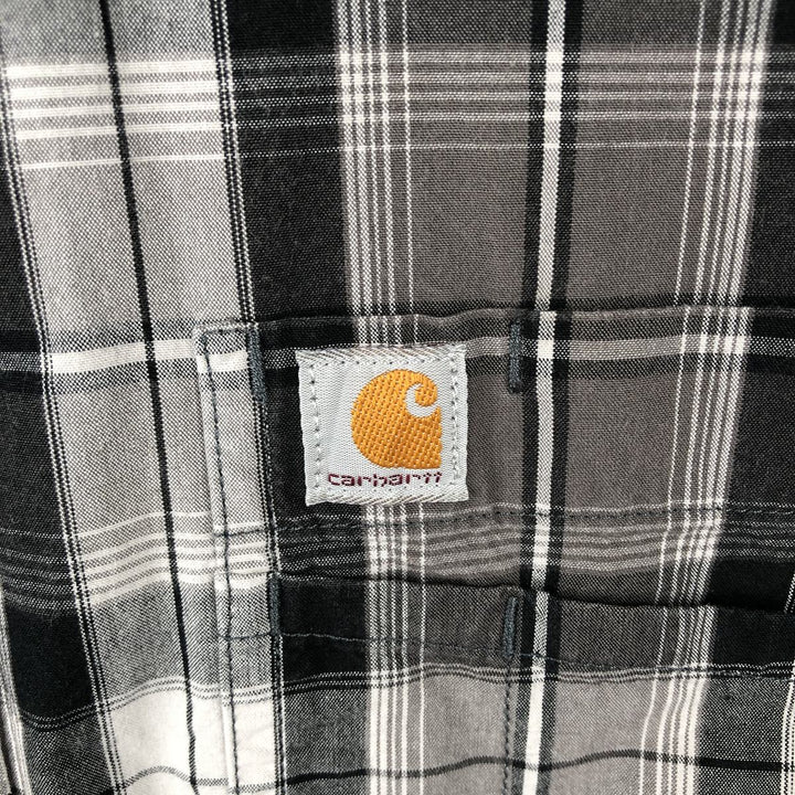 Carhartt RELAXED FIT Check Pattern Button-down Short Sleeve Work Shirt, Men's L size cotton gray type Vintage Second Hand