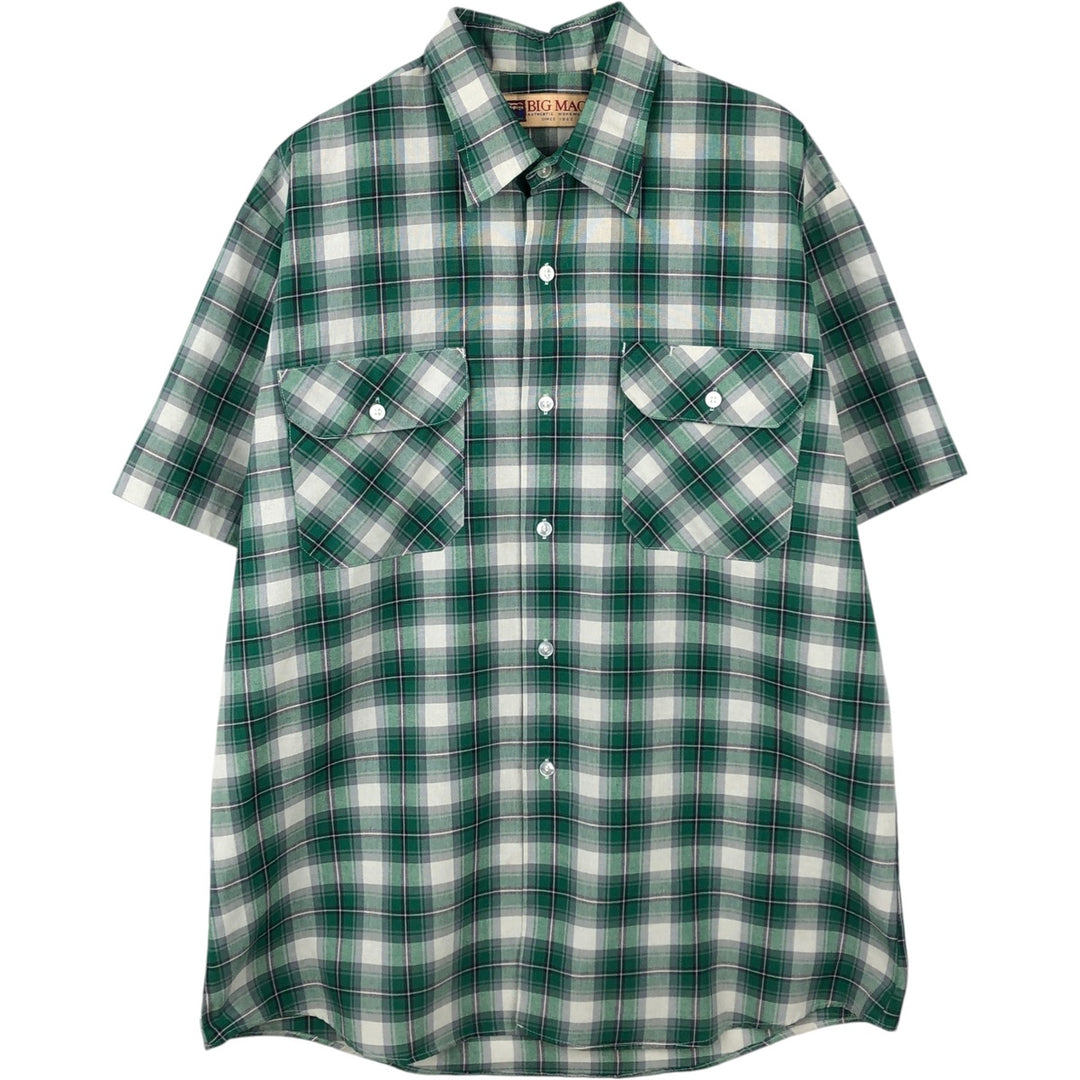 90'S Big Mac Check Pattern Short-Sleeve Work Shirt, Made in USA, Men's Size L (Equivalent), Vintage polyester green type Vintage Second Hand