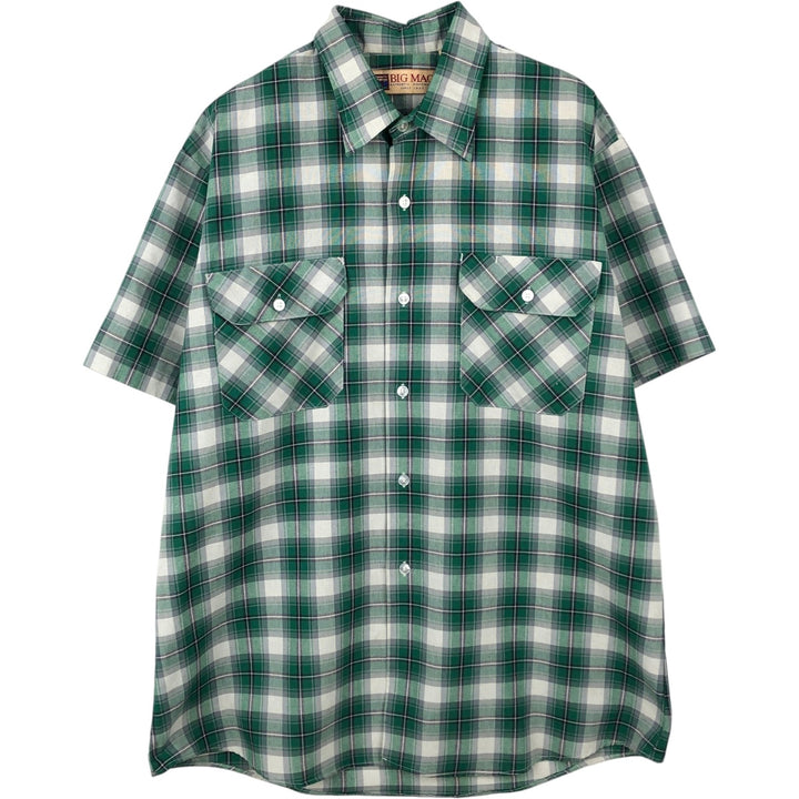 90'S Big Mac Check Pattern Short-Sleeve Work Shirt, Made in USA, Men's Size L (Equivalent), Vintage polyester green type Vintage Second Hand