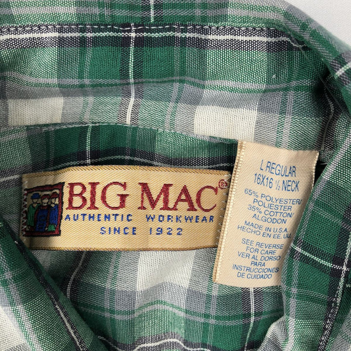 90'S Big Mac Check Pattern Short-Sleeve Work Shirt, Made in USA, Men's Size L (Equivalent), Vintage polyester green type Vintage Second Hand