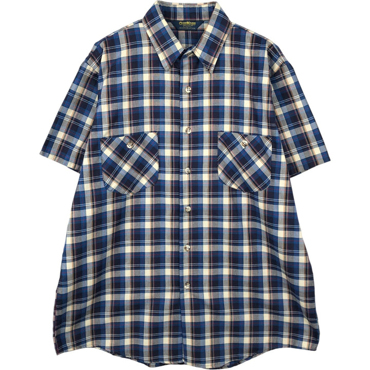 OshKosh B'Gosh Check Pattern Short-Sleeve Work Shirt, Men's XL (approx.), Vintage unclear blue type Vintage Second Hand