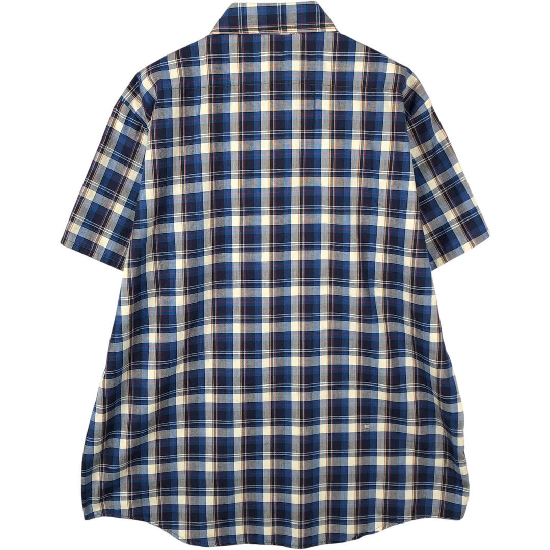 OshKosh B'Gosh Check Pattern Short-Sleeve Work Shirt, Men's XL (approx.), Vintage unclear blue type Vintage Second Hand