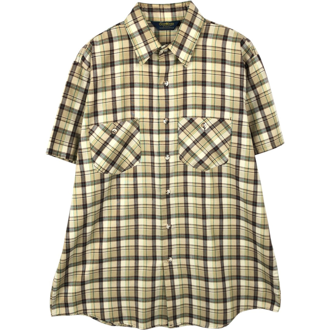 OshKosh B'Gosh Check Pattern Short-Sleeve Work Shirt, Men's Size XL (approx.) unclear Khaki type beige Vintage Second Hand
