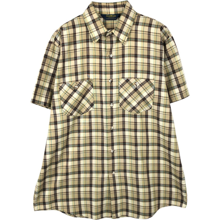 OshKosh B'Gosh Check Pattern Short-Sleeve Work Shirt, Men's Size XL (approx.) unclear Khaki type beige Vintage Second Hand