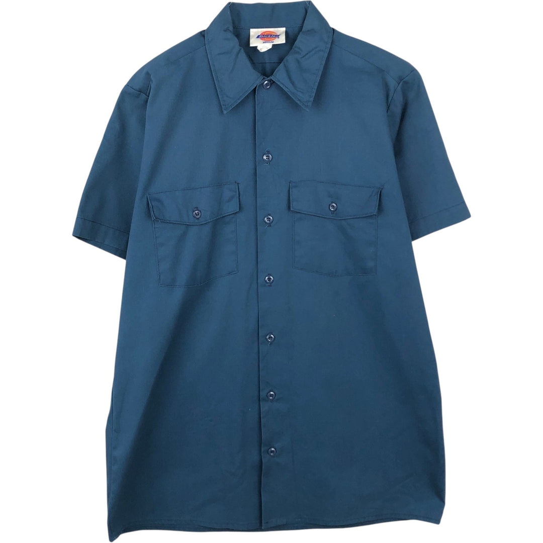 Dickies Short-Sleeve Work Shirt, Boxy Shirt, Made in USA, Men's Size M (approx.) polyester Navy blue Vintage Second Hand
