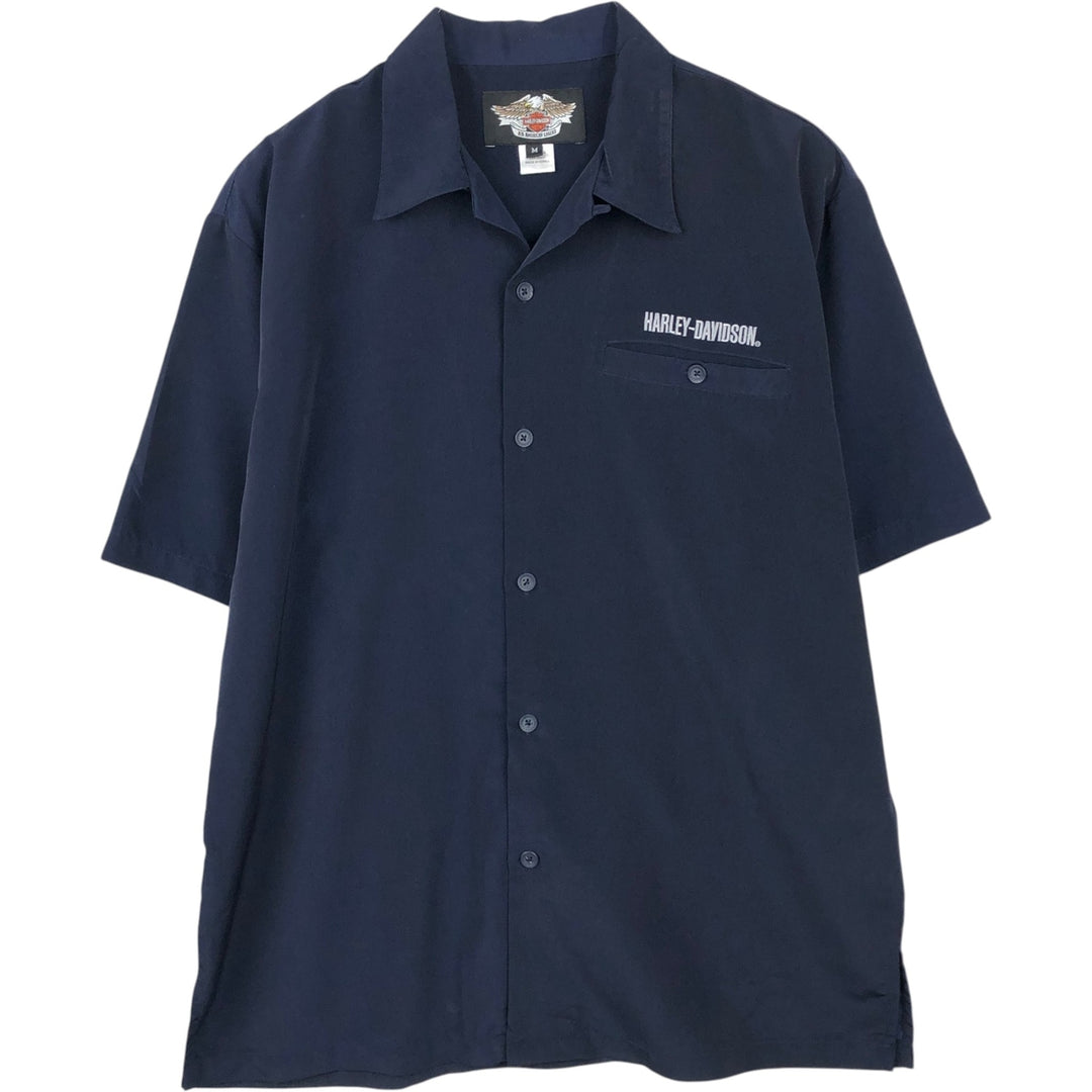 Harley-Davidson Dragon Pattern Open Collar Short Sleeve Work Shirt Box Shirt Men's Size M (approx.) polyester navy blue type Vintage Second Hand