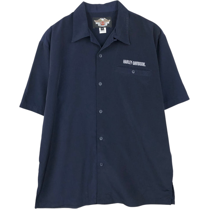 Harley-Davidson Dragon Pattern Open Collar Short Sleeve Work Shirt Box Shirt Men's Size M (approx.) polyester navy blue type Vintage Second Hand