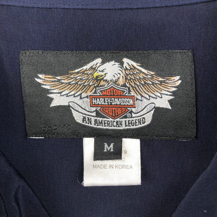 Harley-Davidson Dragon Pattern Open Collar Short Sleeve Work Shirt Box Shirt Men's Size M (approx.) polyester navy blue type Vintage Second Hand