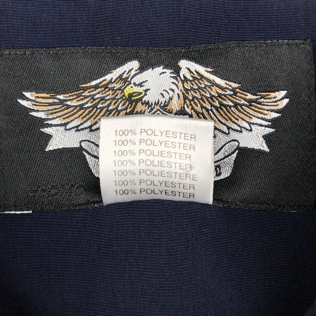 Harley-Davidson Dragon Pattern Open Collar Short Sleeve Work Shirt Box Shirt Men's Size M (approx.) polyester navy blue type Vintage Second Hand