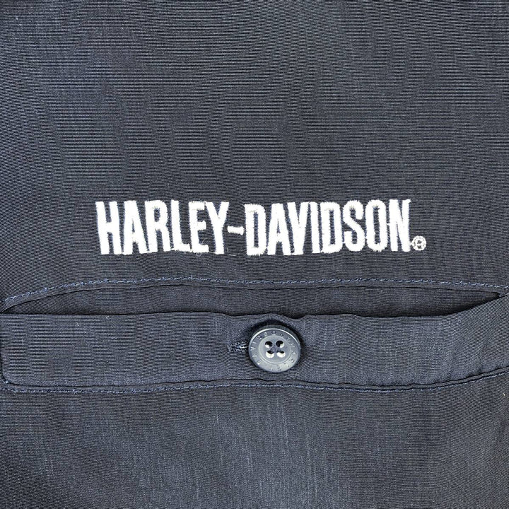 Harley-Davidson Dragon Pattern Open Collar Short Sleeve Work Shirt Box Shirt Men's Size M (approx.) polyester navy blue type Vintage Second Hand