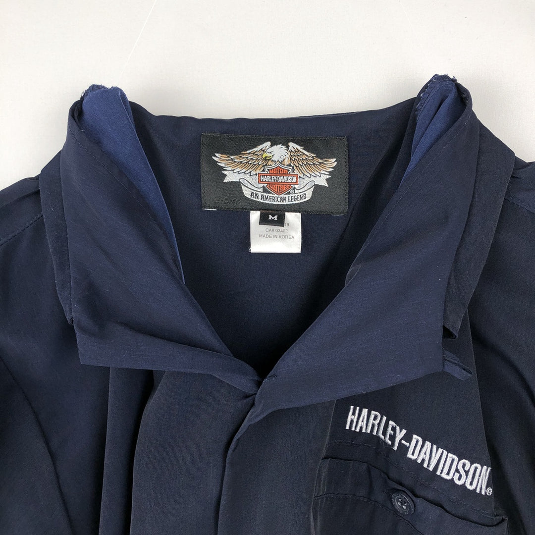 Harley-Davidson Dragon Pattern Open Collar Short Sleeve Work Shirt Box Shirt Men's Size M (approx.) polyester navy blue type Vintage Second Hand
