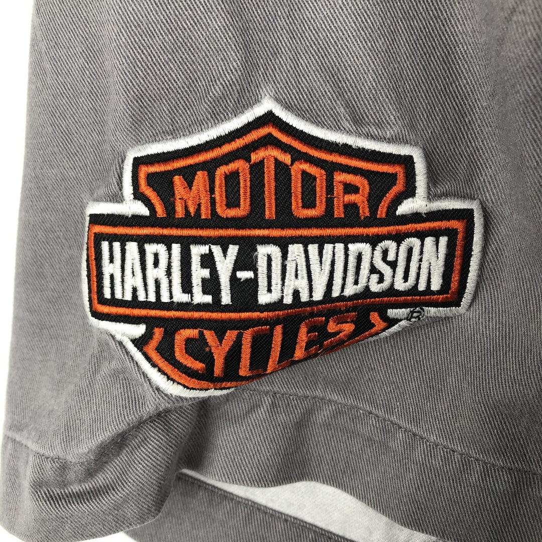 Harley-Davidson Fire Pattern Open Collar Short Sleeve Work Shirt, Boxy Shirt, Men's Size L (approx.) cotton Charcoal Vintage Second Hand