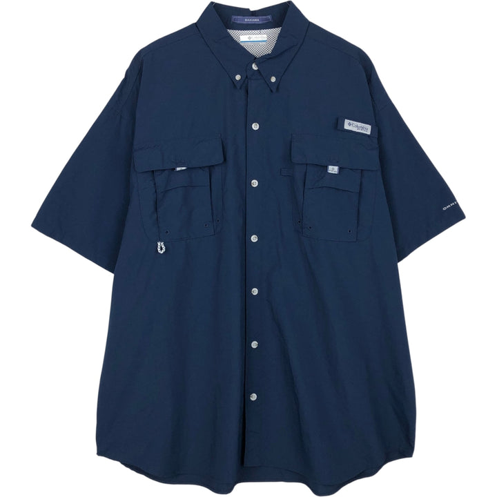 Columbia Bahamas Short-Sleeve Fishing Shirt, Men's Size XL (approx.) Nylon navy blue type Vintage Second Hand