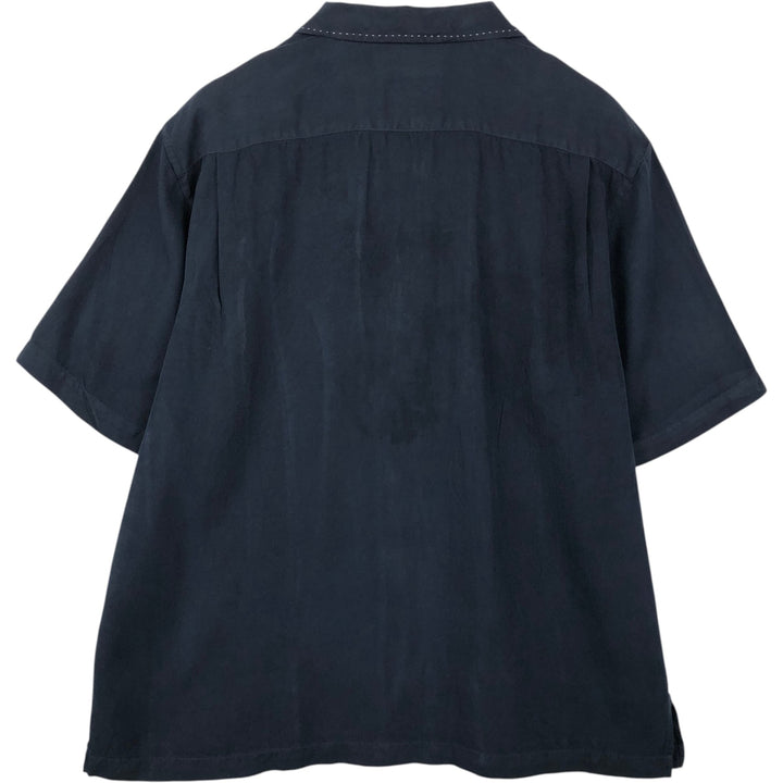 90'S Nat Nast Box Shirt, Short Sleeve, Open Collar, Silk Shirt, Men's Size L (approx.), Vintage silk navy blue type Vintage Second Hand
