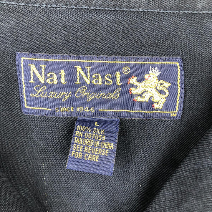 90'S Nat Nast Box Shirt, Short Sleeve, Open Collar, Silk Shirt, Men's Size L (approx.), Vintage silk navy blue type Vintage Second Hand