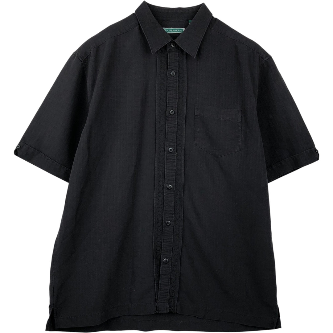Cubavera Box Shirt, Short Sleeve, Rayon Shirt, Men's Size L (approx.) Rayon black type Vintage Second Hand