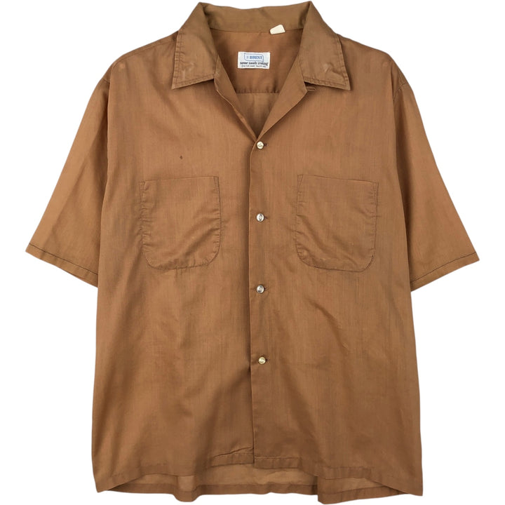 60s-70'S Brent Open Collar Short Sleeve Poly-Cotton Box Shirt Men's Size L (Equivalent) Vintage polyester brown type Vintage Second Hand