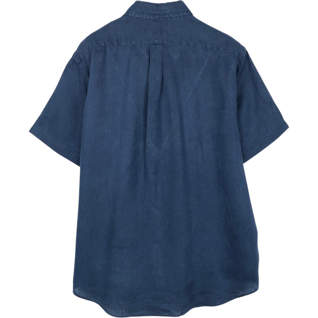 Ralph Lauren POLO RALPH LAUREN CLASSIC FIT Short-Sleeve Linen Button-Down Shirt, Men's Size L (approx.) linen navy blue type Vintage Second Hand