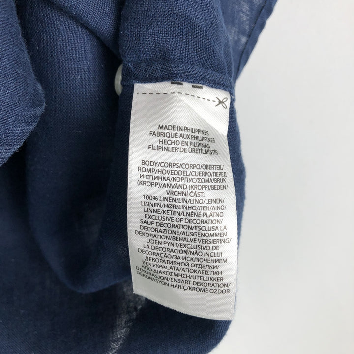 Ralph Lauren POLO RALPH LAUREN CLASSIC FIT Short-Sleeve Linen Button-Down Shirt, Men's Size L (approx.) linen navy blue type Vintage Second Hand