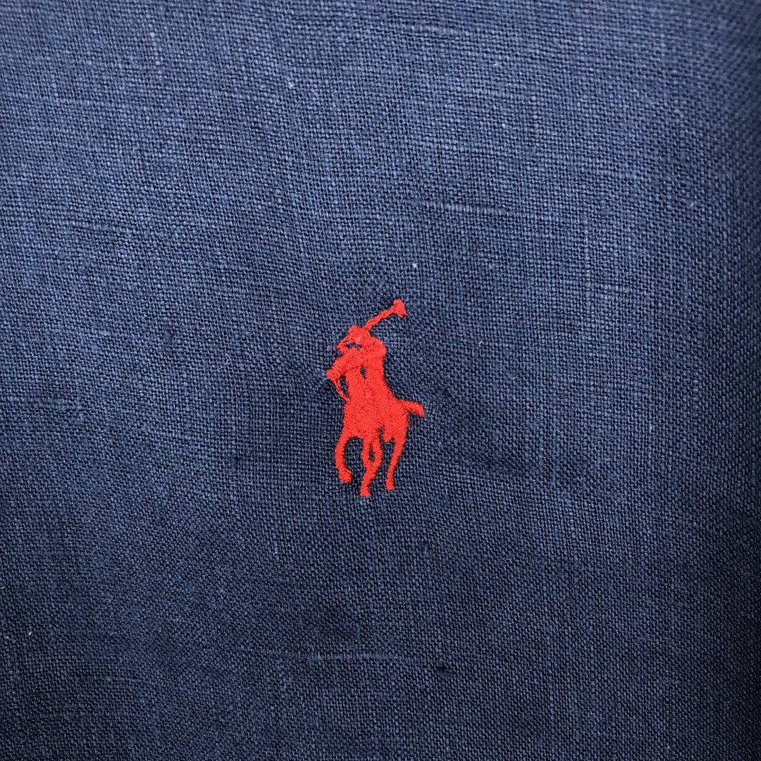 Ralph Lauren POLO RALPH LAUREN CLASSIC FIT Short-Sleeve Linen Button-Down Shirt, Men's Size L (approx.) linen navy blue type Vintage Second Hand