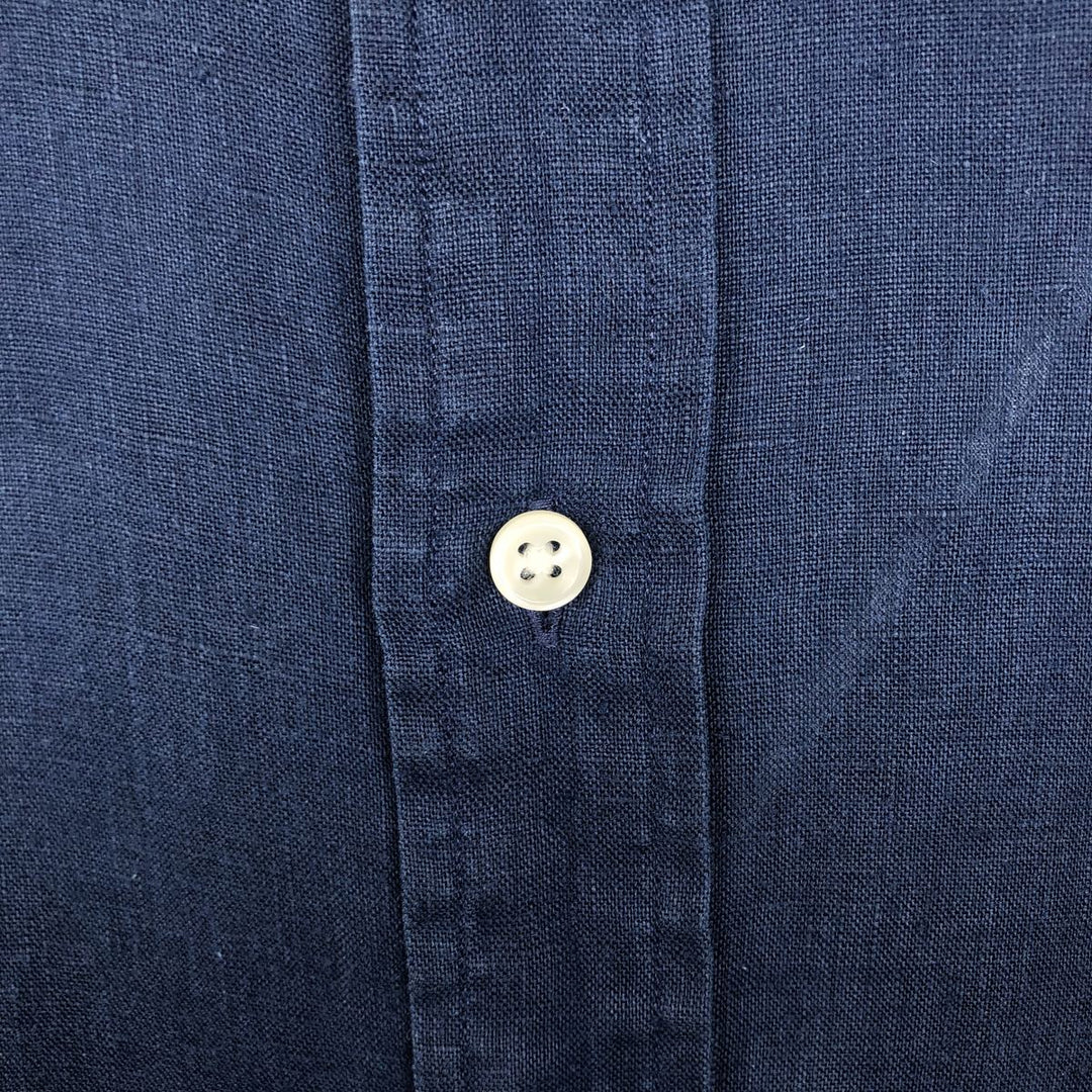 Ralph Lauren POLO RALPH LAUREN CLASSIC FIT Short-Sleeve Linen Button-Down Shirt, Men's Size L (approx.) linen navy blue type Vintage Second Hand