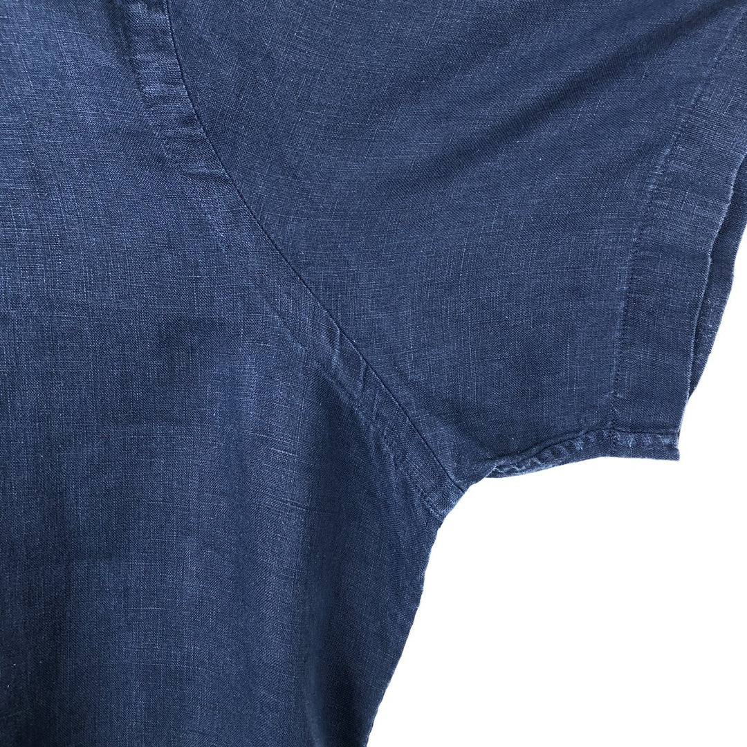 Ralph Lauren POLO RALPH LAUREN CLASSIC FIT Short-Sleeve Linen Button-Down Shirt, Men's Size L (approx.) linen navy blue type Vintage Second Hand