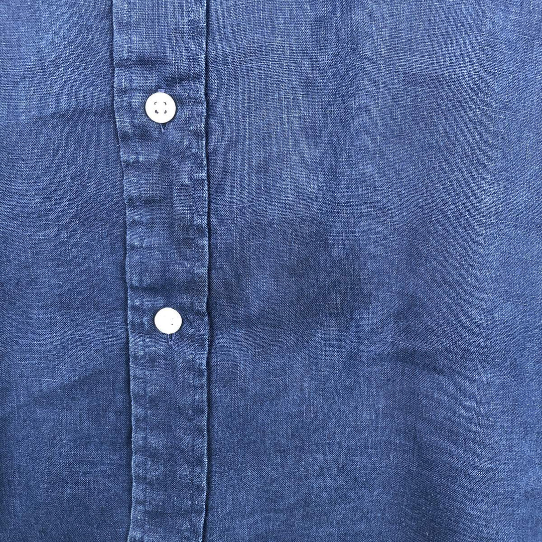 Ralph Lauren POLO RALPH LAUREN CLASSIC FIT Short-Sleeve Linen Button-Down Shirt, Men's Size L (approx.) linen navy blue type Vintage Second Hand