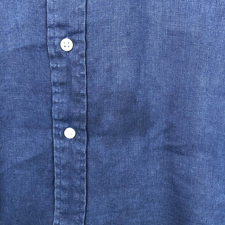 Ralph Lauren POLO RALPH LAUREN CLASSIC FIT Short-Sleeve Linen Button-Down Shirt, Men's Size L (approx.) linen navy blue type Vintage Second Hand