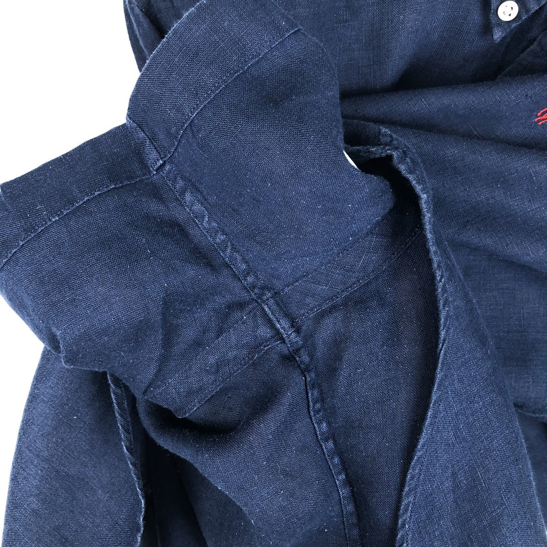 Ralph Lauren POLO RALPH LAUREN CLASSIC FIT Short-Sleeve Linen Button-Down Shirt, Men's Size L (approx.) linen navy blue type Vintage Second Hand
