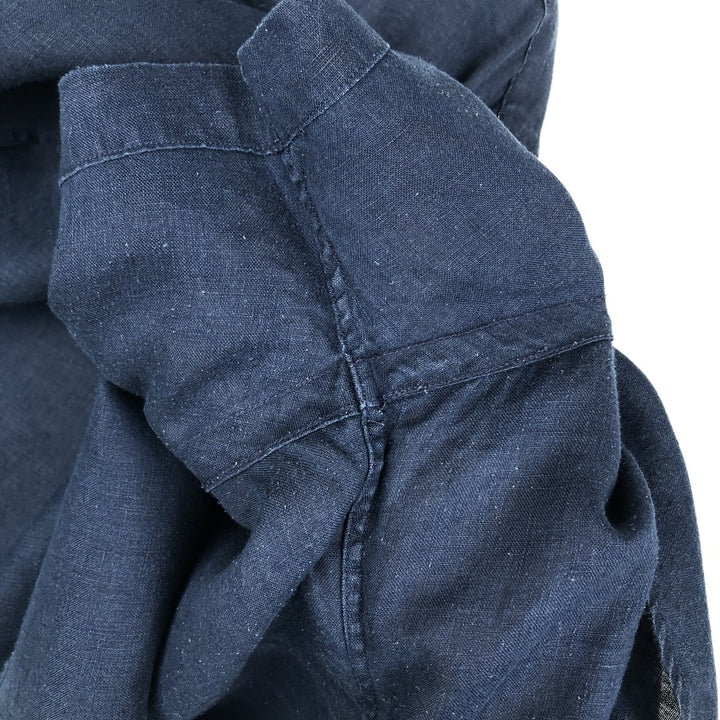 Ralph Lauren POLO RALPH LAUREN CLASSIC FIT Short-Sleeve Linen Button-Down Shirt, Men's Size L (approx.) linen navy blue type Vintage Second Hand